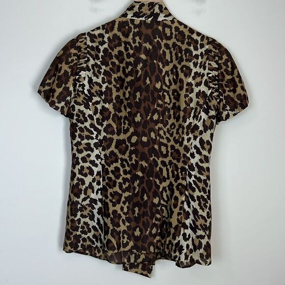 Lafayette 148 New York 100% Silk Blouse Neck Tie Button Down Animal Print Size 4 - Picture 5 of 8